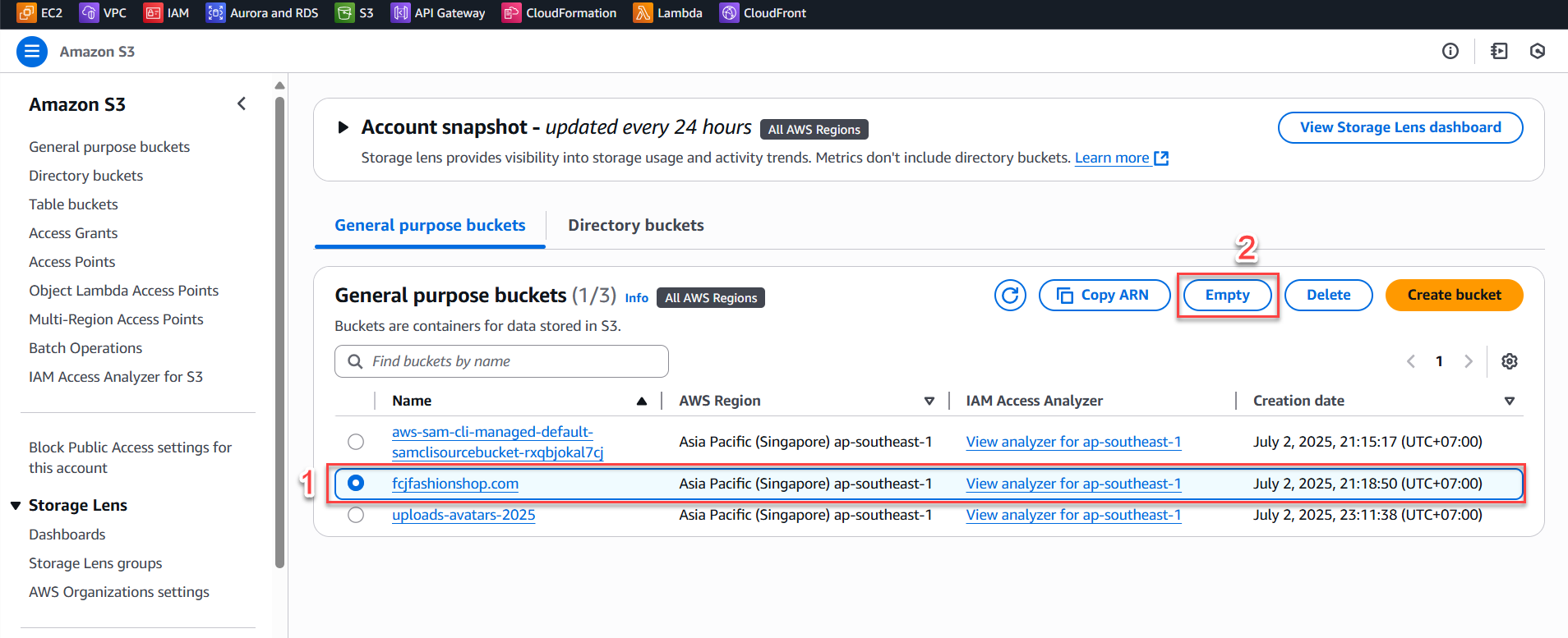 Delete S3 bucket
